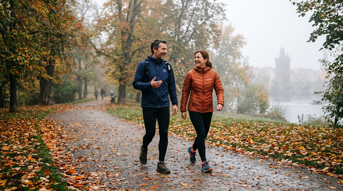 Pár na ranní procházce v parku